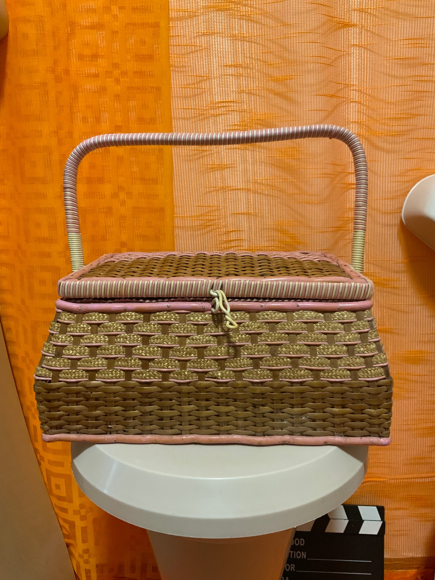 Boite à couture panier Vintage Soie rose France