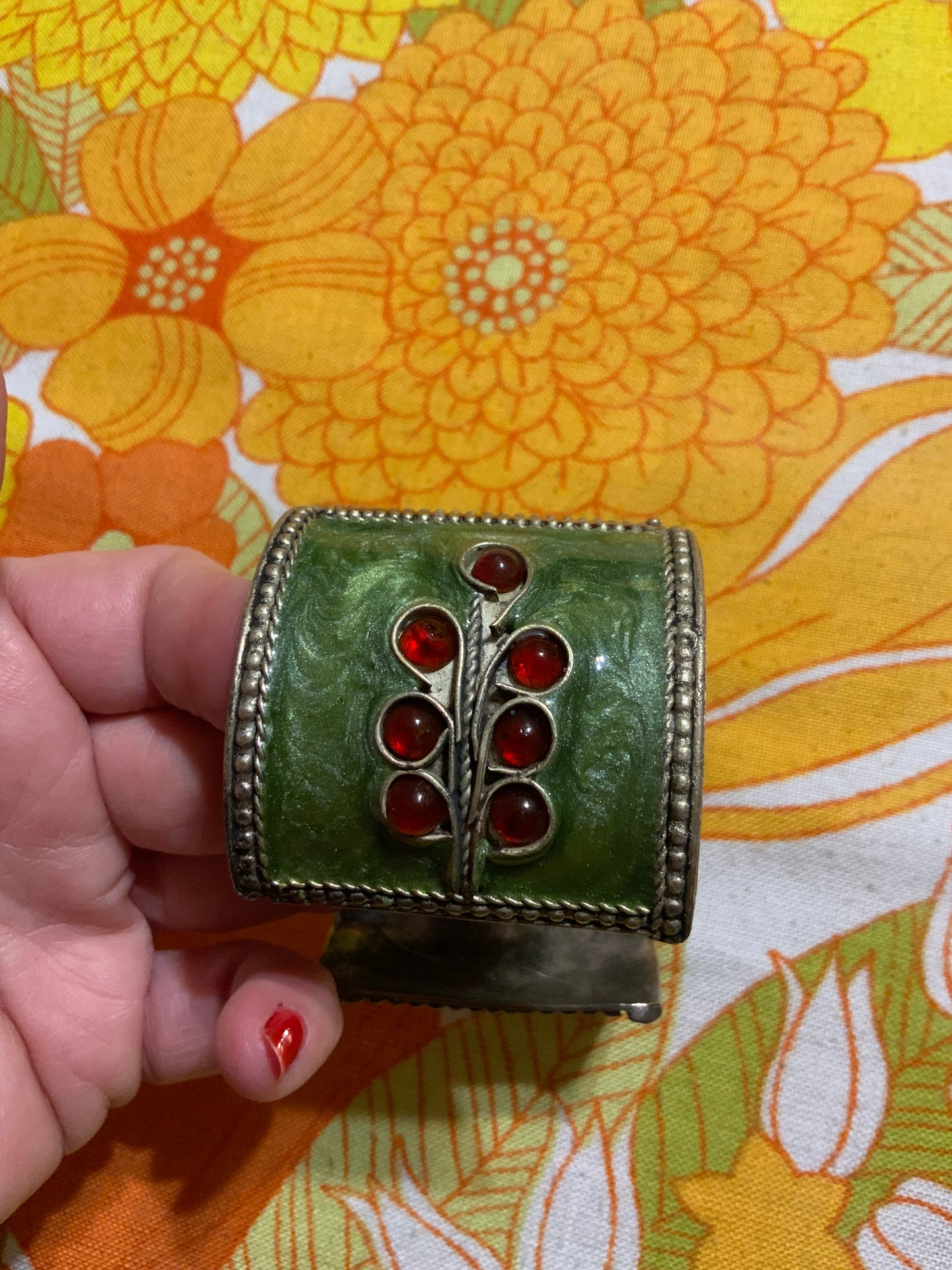 Gros bracelet rigide métal pierres Vintage 1990-