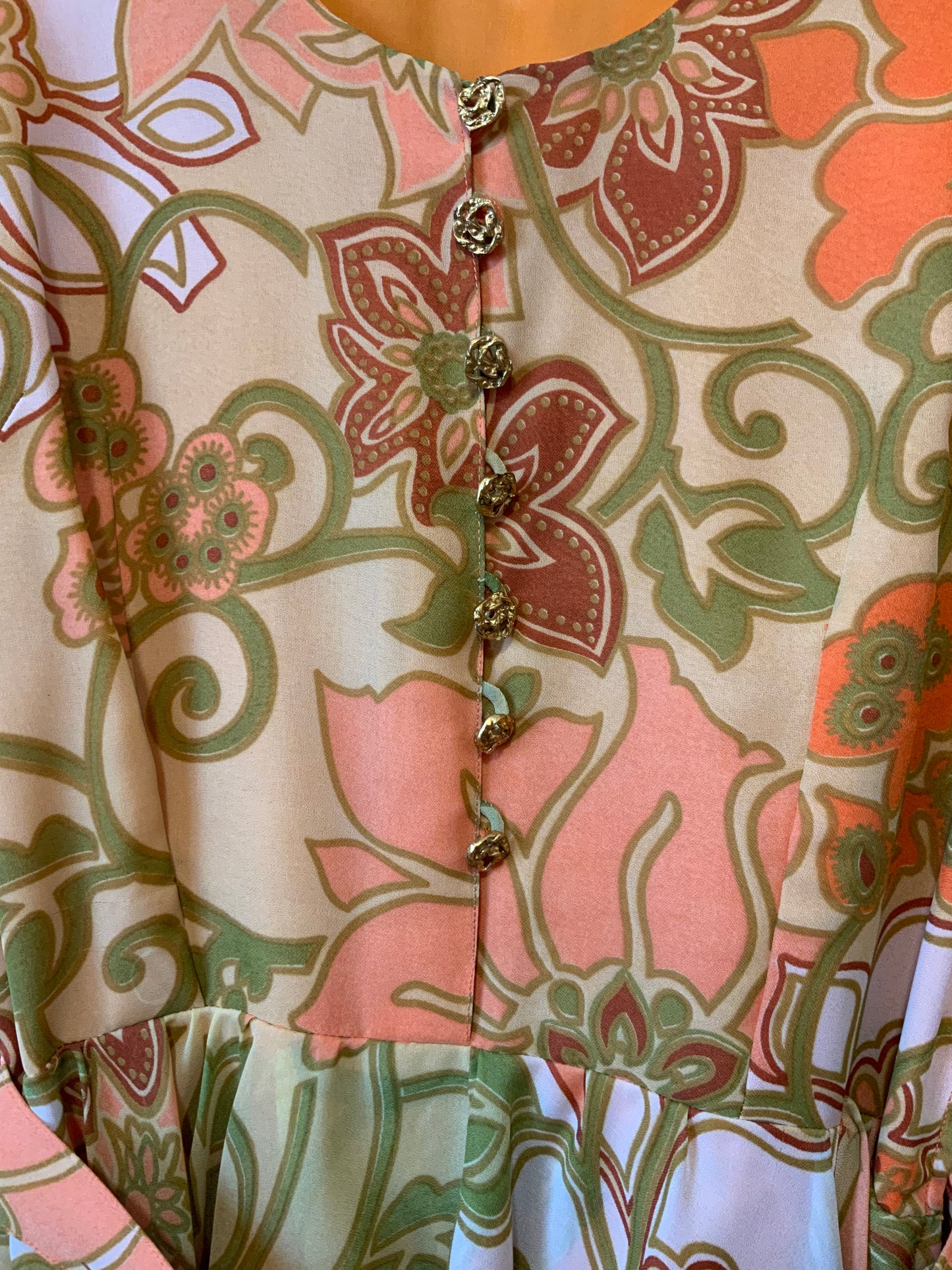 Superbe robe Mousseline Fleurs oranges Vintage 1960/70- T38/40