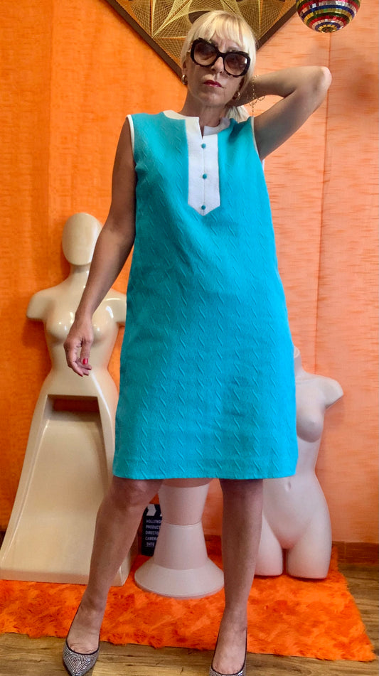 Robe Baby Doll Vintage 1960/70 Turquoise- T48