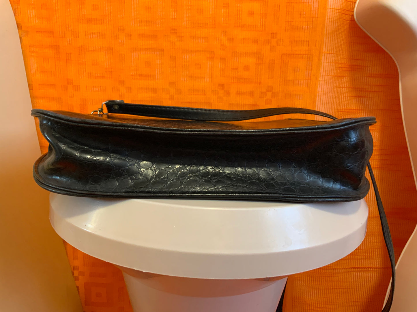 Sac à main grains croco Cuir Noir Vintage 1990-