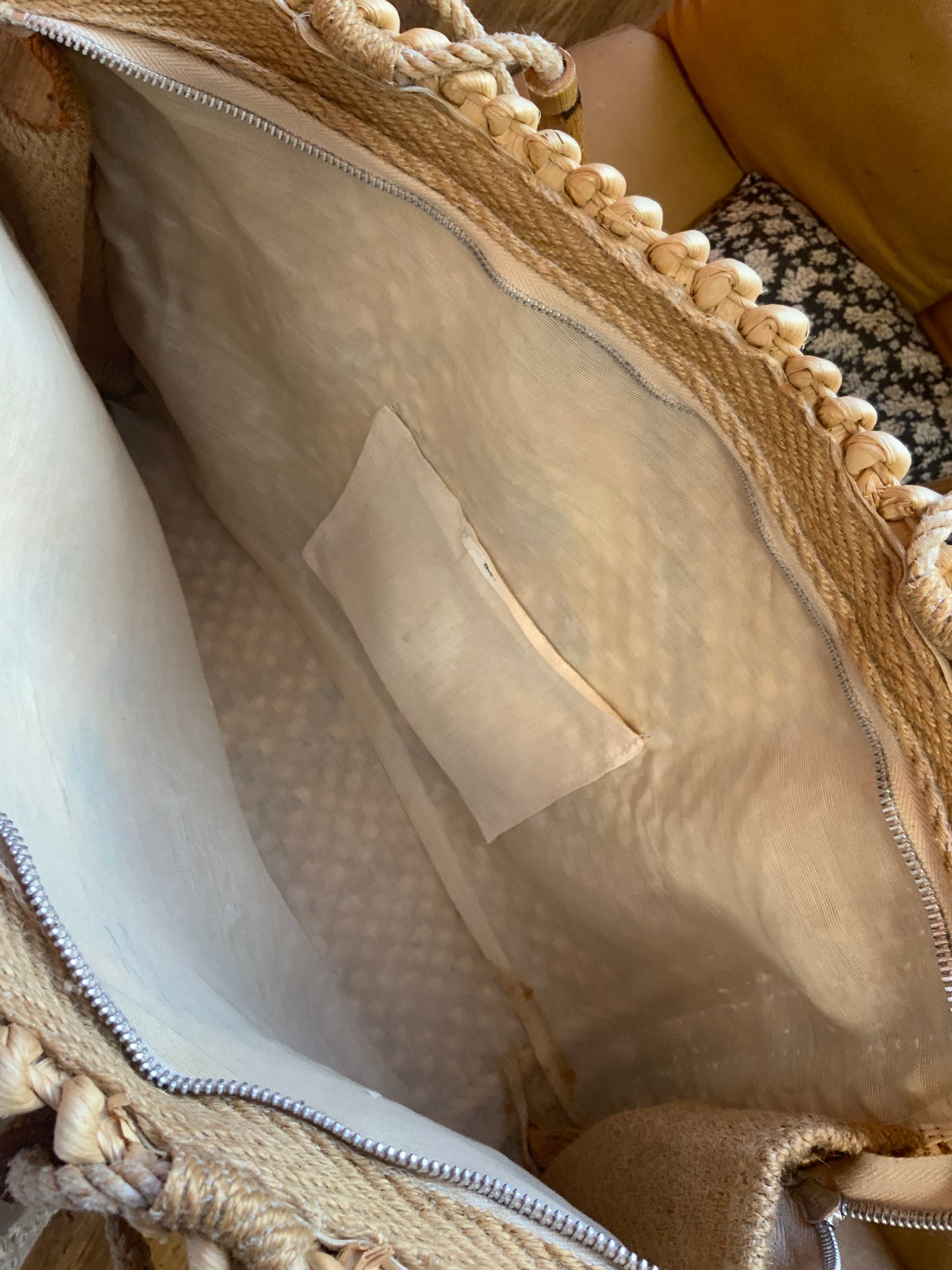 Très grand panier Italy Vintage Fleurs Paille tressée