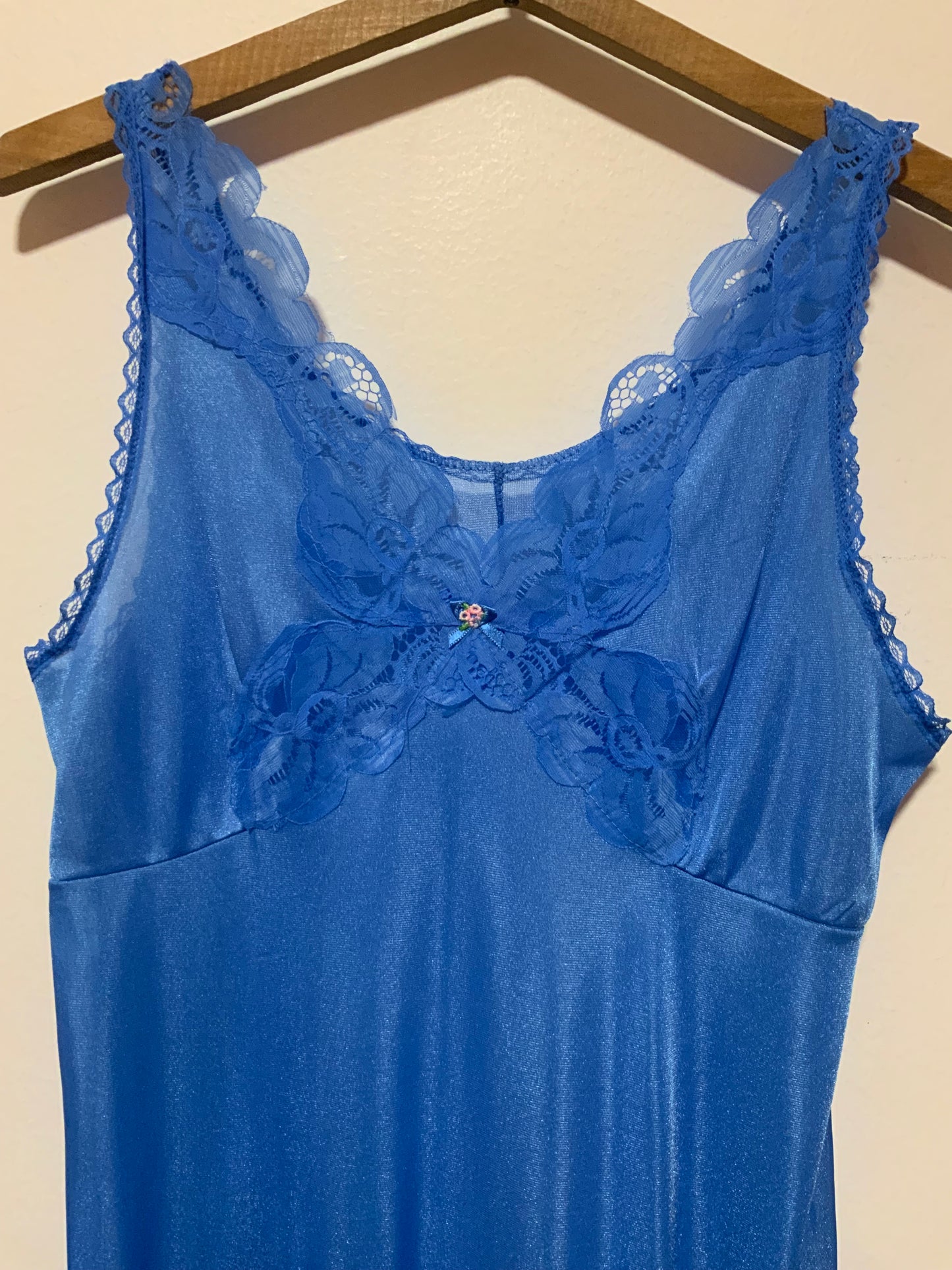 Combinaison Robe bleue Dentelle et petite fleur - Vintage 1980 Dentelle