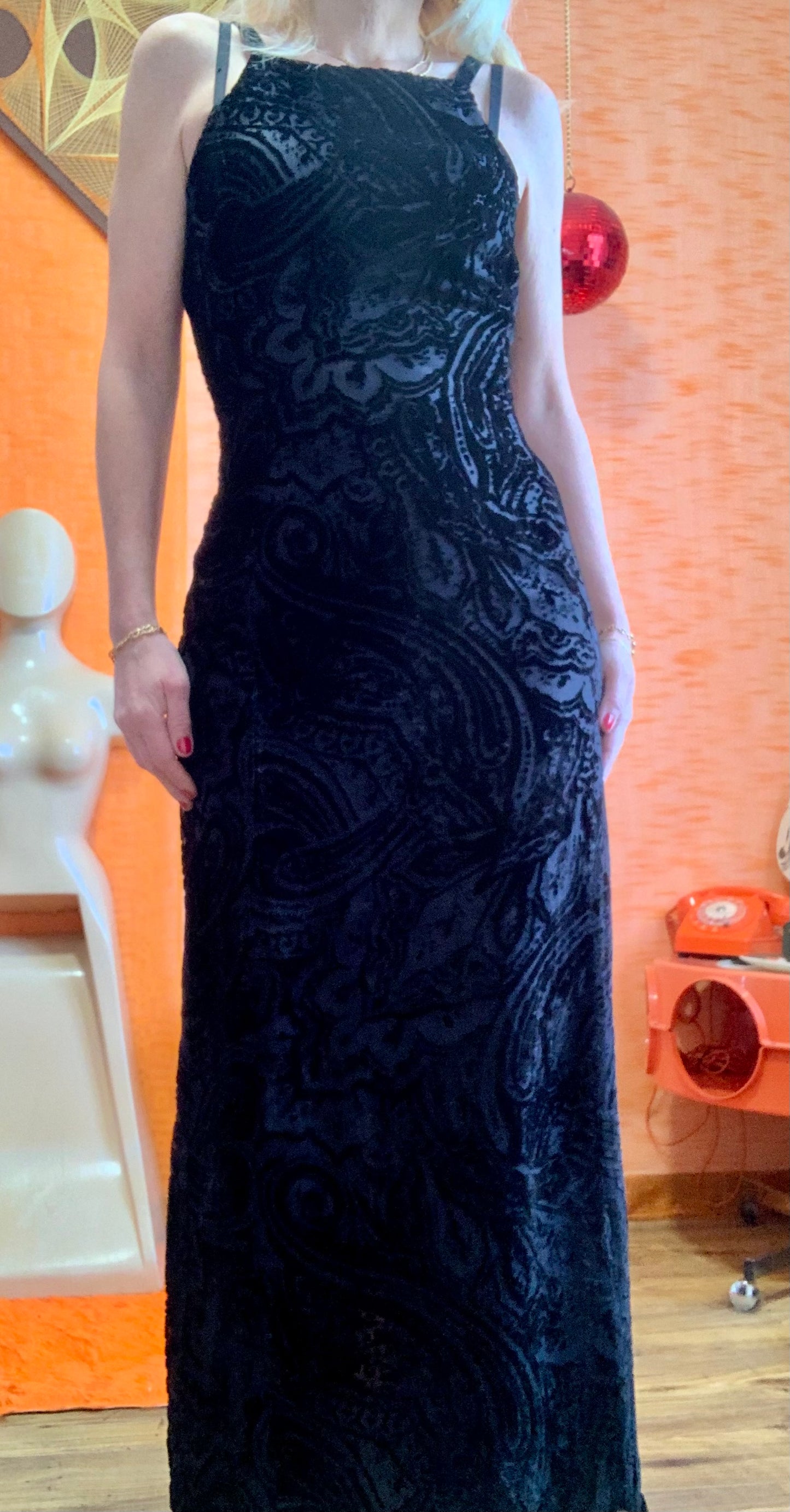 Robe Longue Soie Velours Vintage 1990 Elegance T36- France