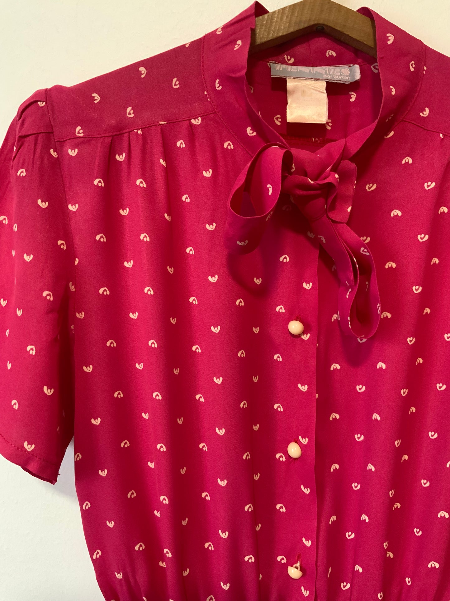 Robe Vintage 1980 Rose bonbon a col Lavallière - T40