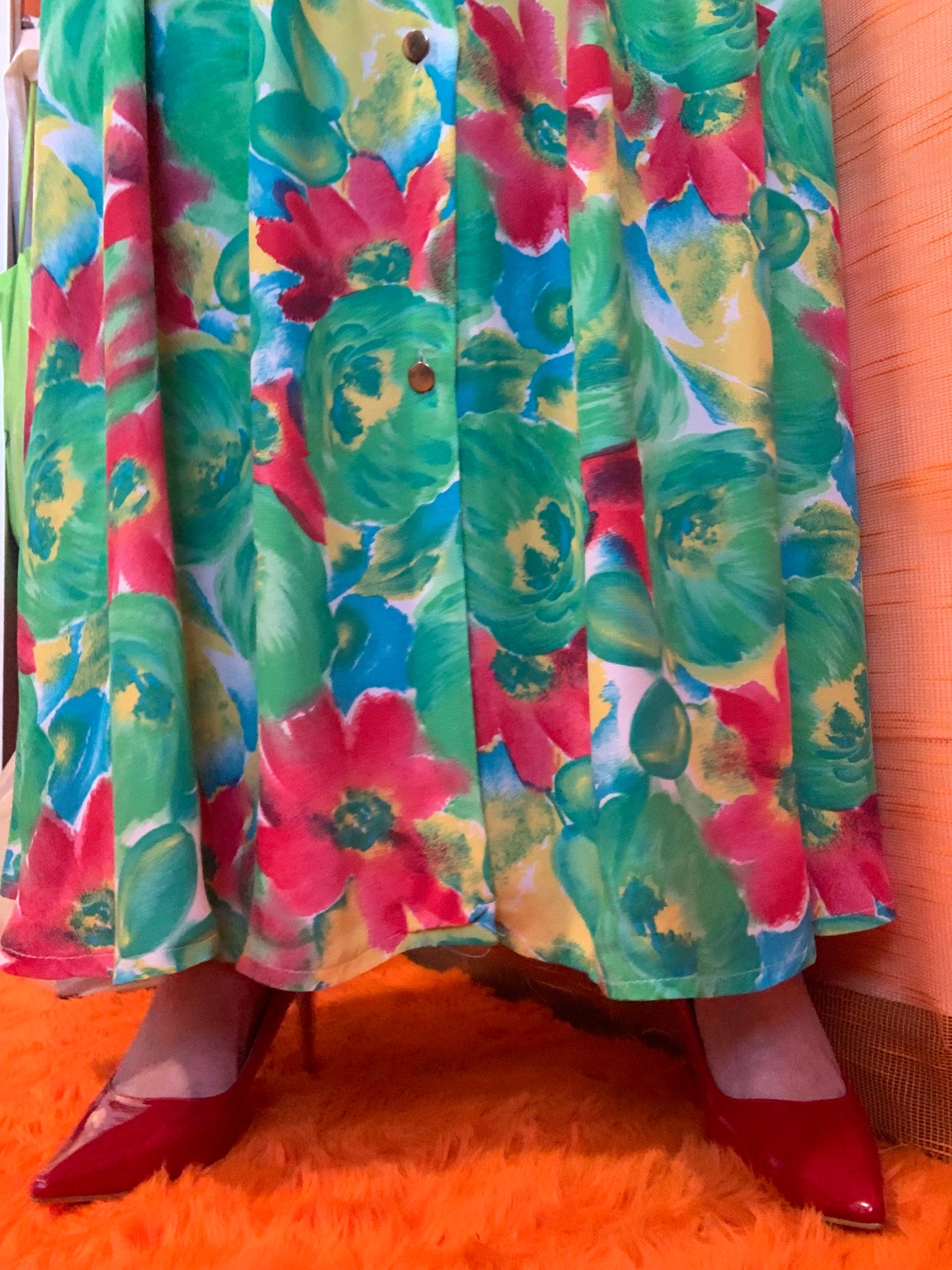 Jupe boutonnée à fleurs Vintage 1980 France -T46