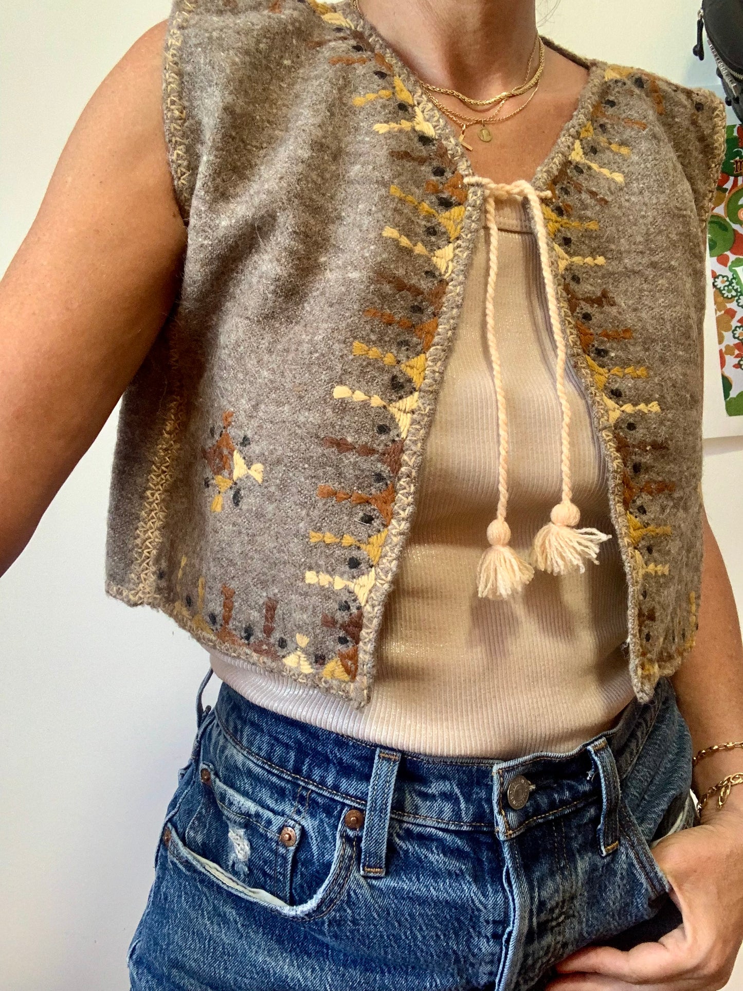Gilet broderies Laine court Vintage- T38