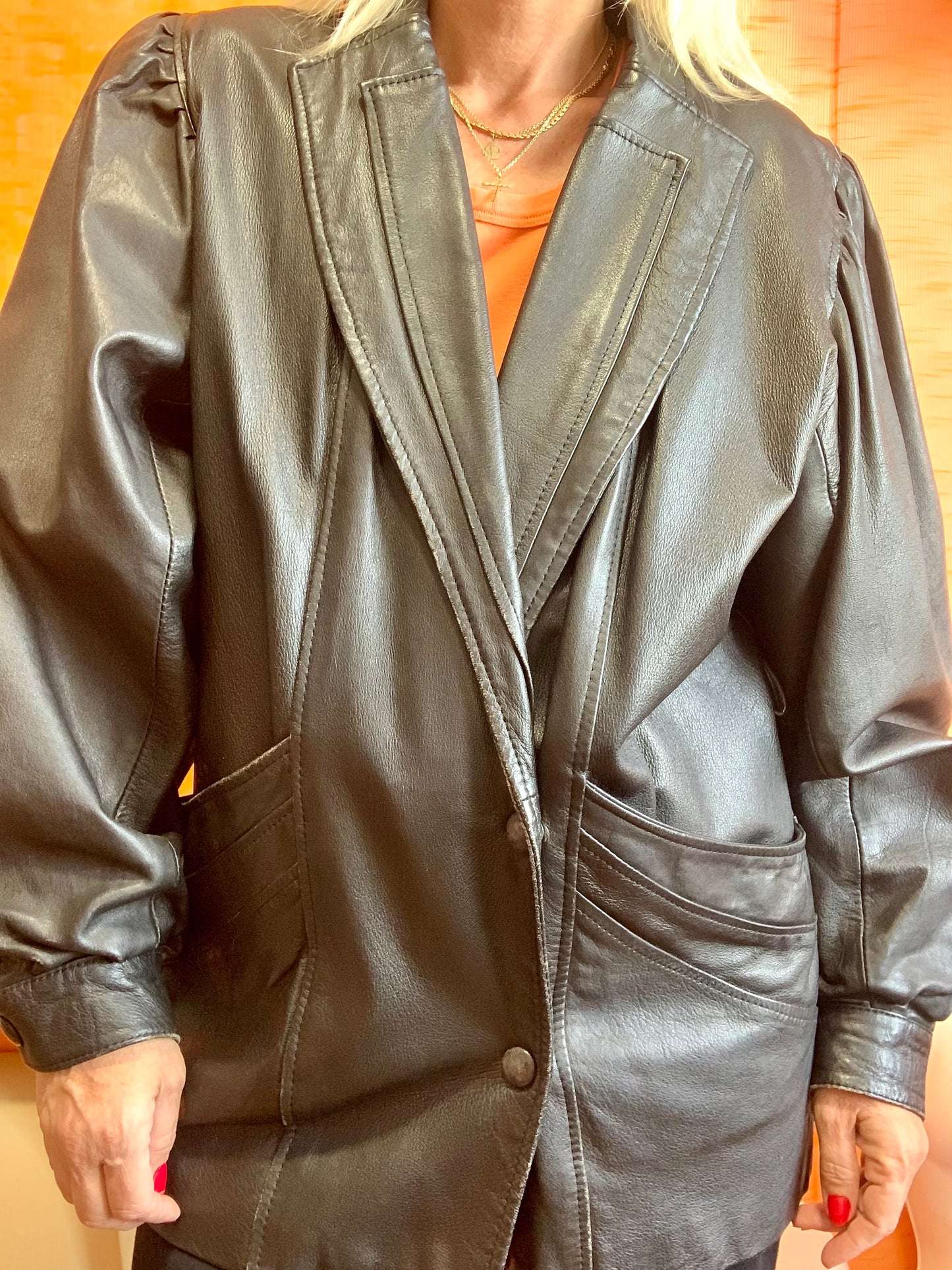 Veste cuir Vintage 1980 Élégance - T42