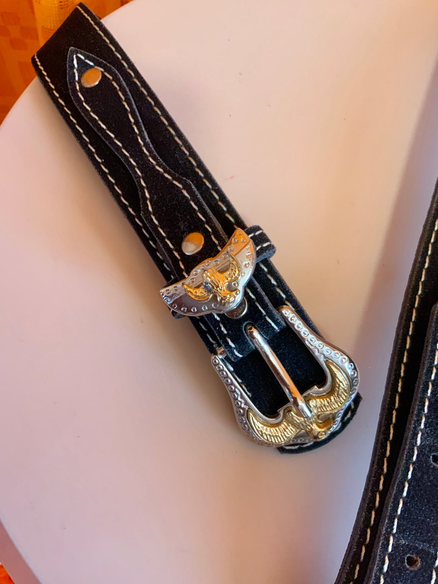 Ceinture Western Daim Noir Vintage 1990- T38 maxi.