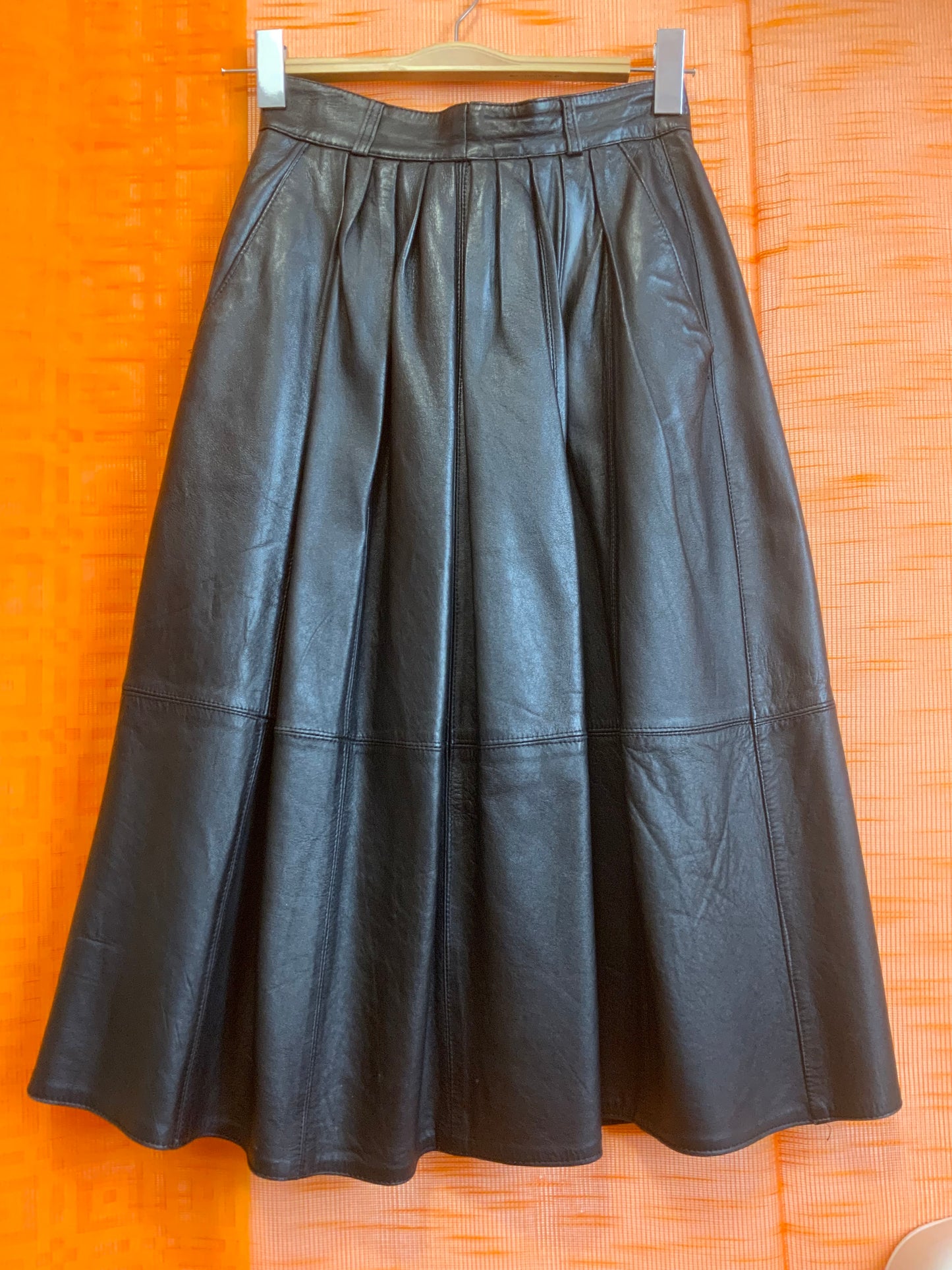 Longue Jupe cuir noir Vintage 1980- T34/36