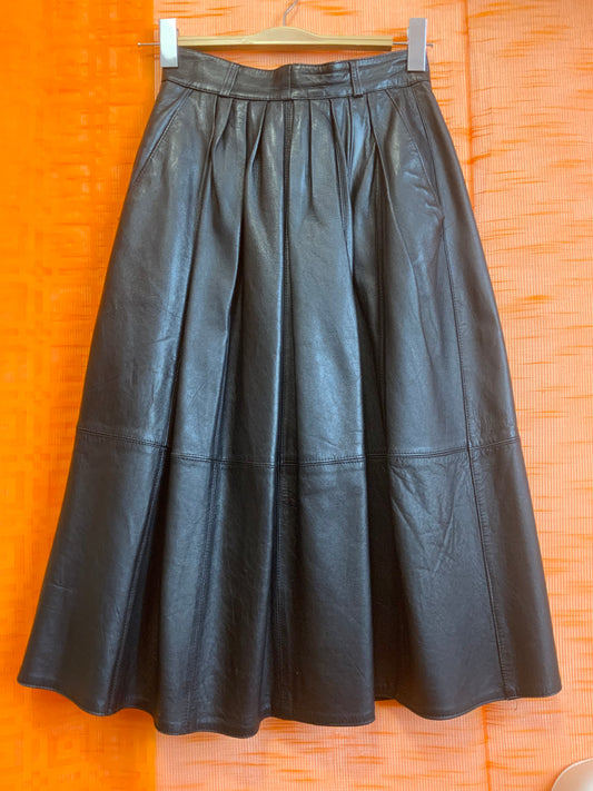 Longue Jupe cuir noir Vintage 1980- T34/36
