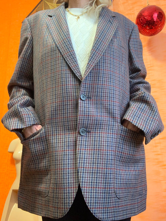 Blazer Laine à carreaux Vintage 1980 Chic Mixte T44