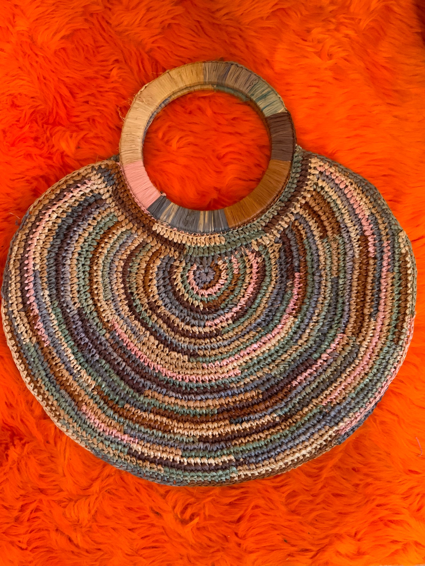 Sac à main Panier Rafia Vintage forme ronde - 40X40 cms