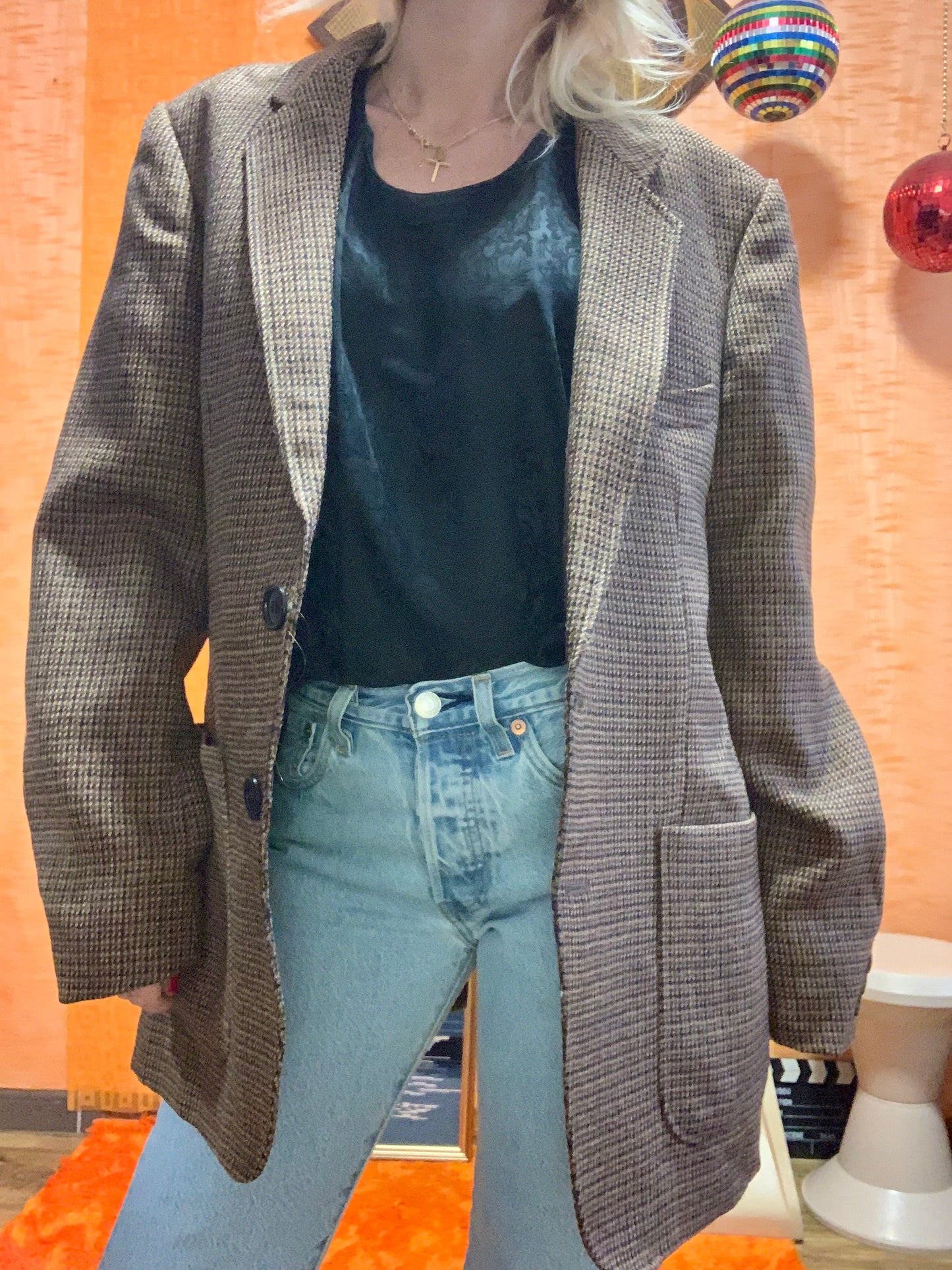 Veste Blazer À carreaux Pure Laine Vintage