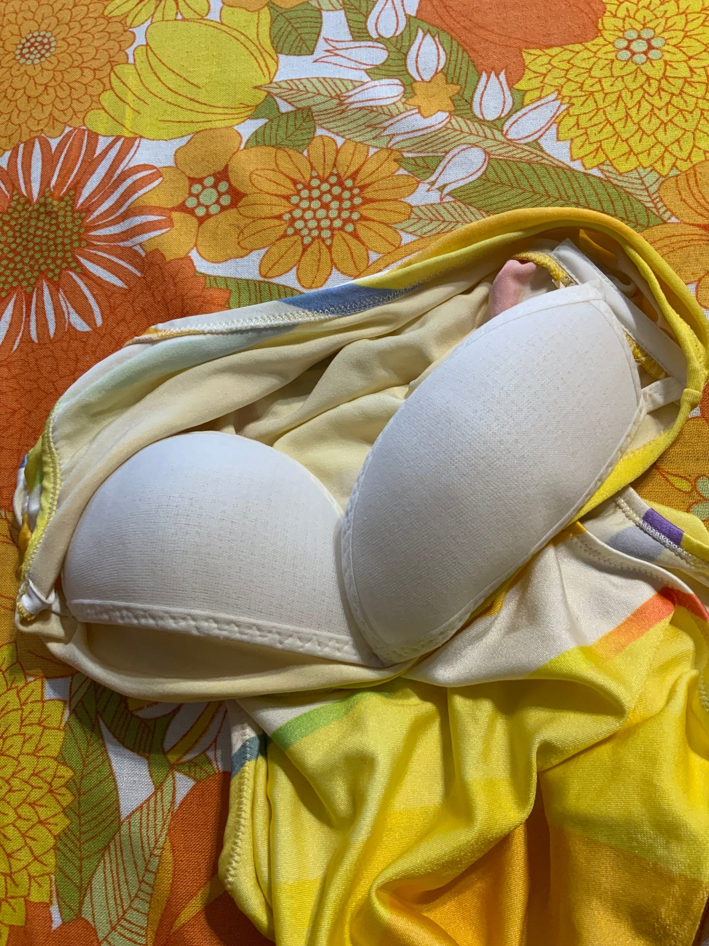 Maillot de Bain rayures 1 pièce Ouvert Côtés Vintage 1980 France- T38.