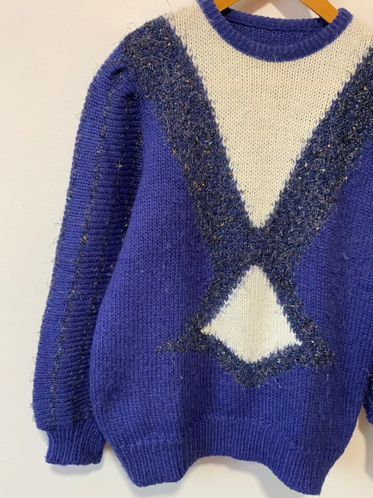 Pull Laine et Angora tricoté Vintage 1980 - T44.