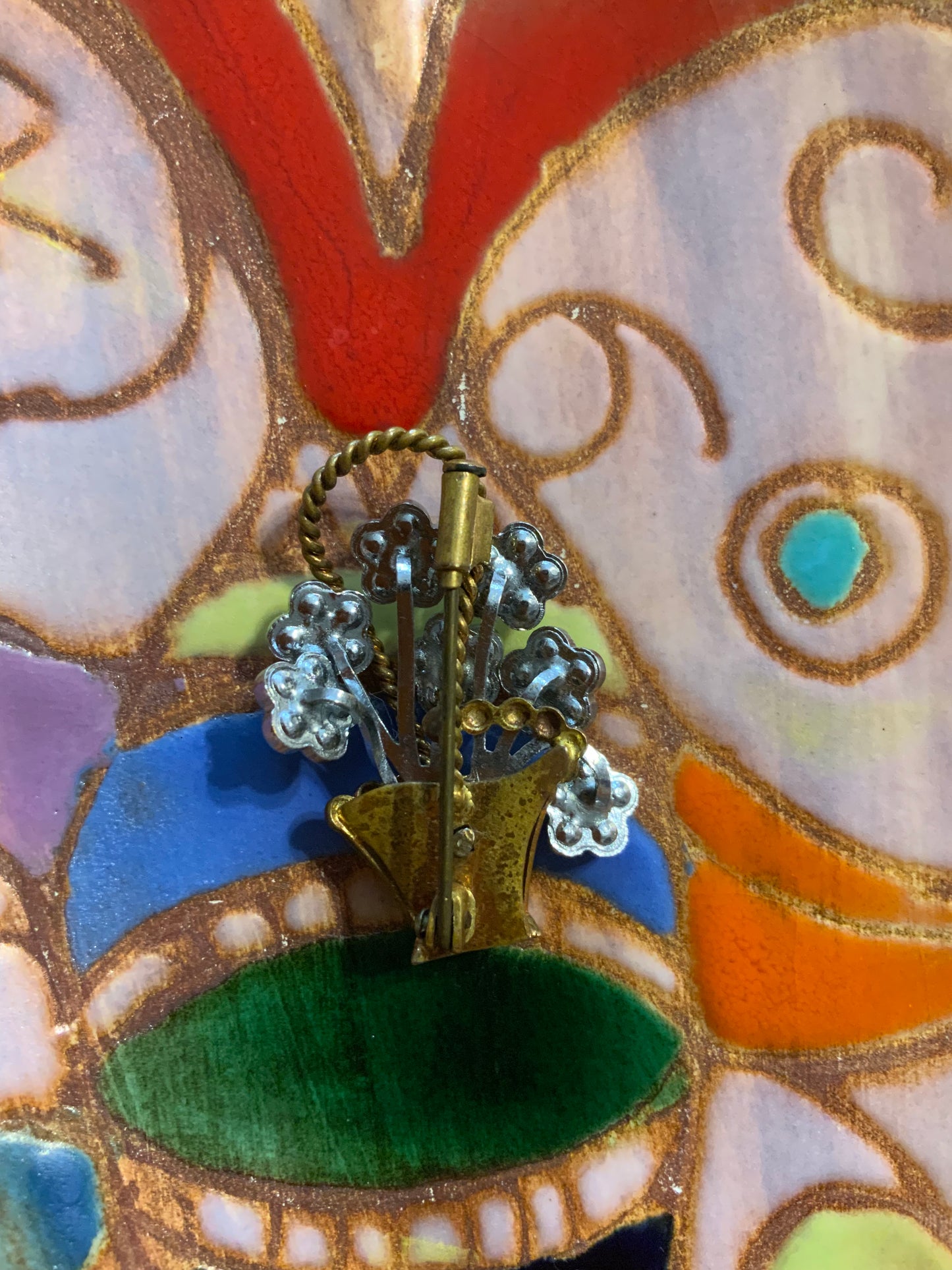 Broche Ancienne bouquet de fleurs et pierres Art deco