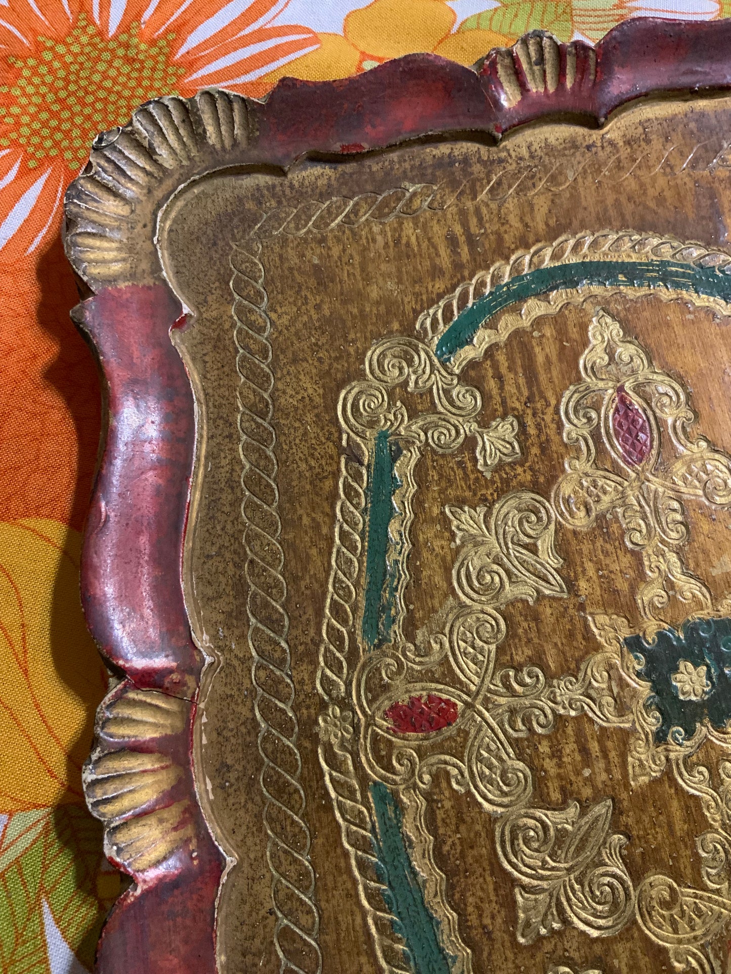 Plateau bois peint Florentin Vintage 1960