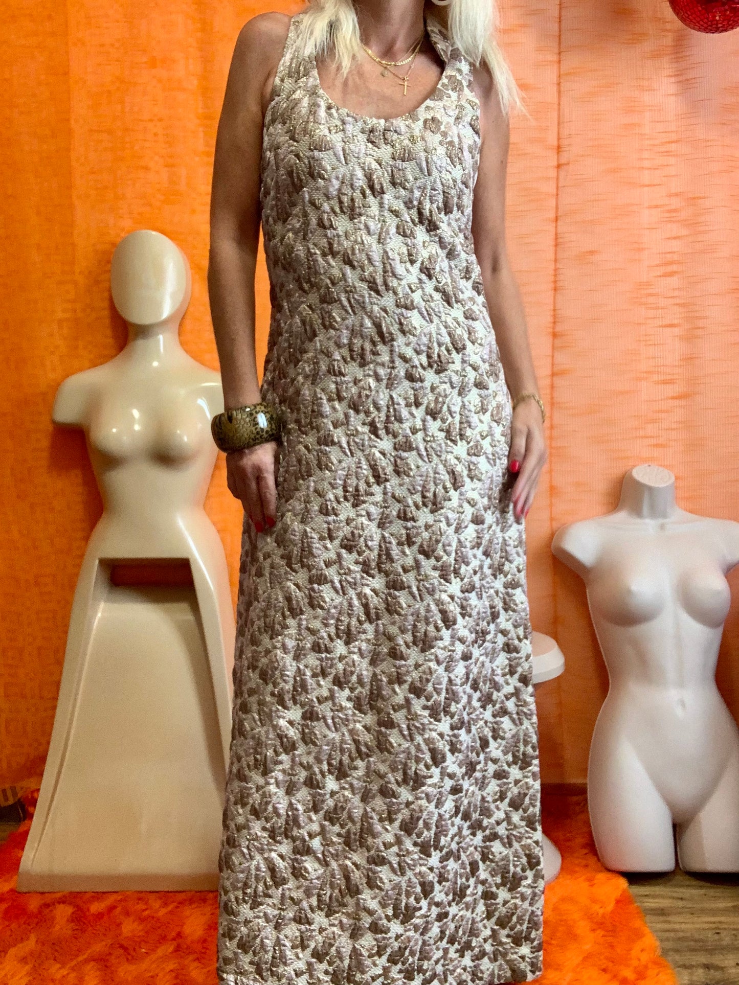 Robe Longue Vintage 1960 Confection main Tissu Brocart- T40 maxi.