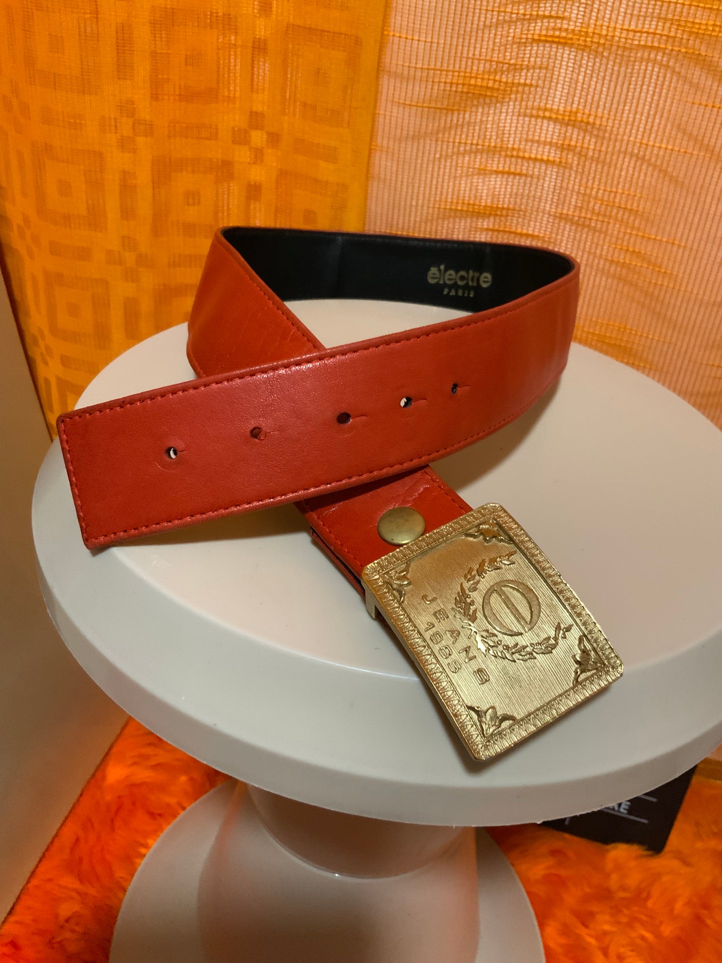 Ceinture cuir rouge Electre Vintage 1990- T75