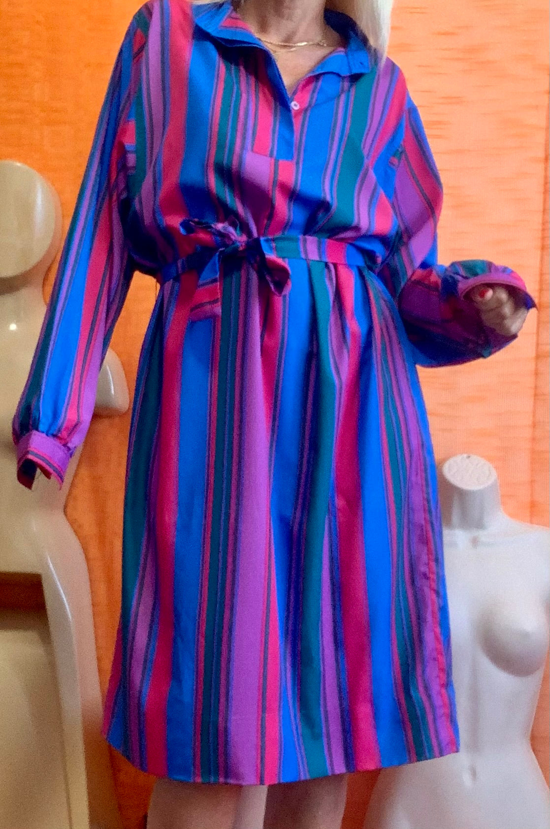 Robe chemise à rayures Vintage 1980 - T40/42