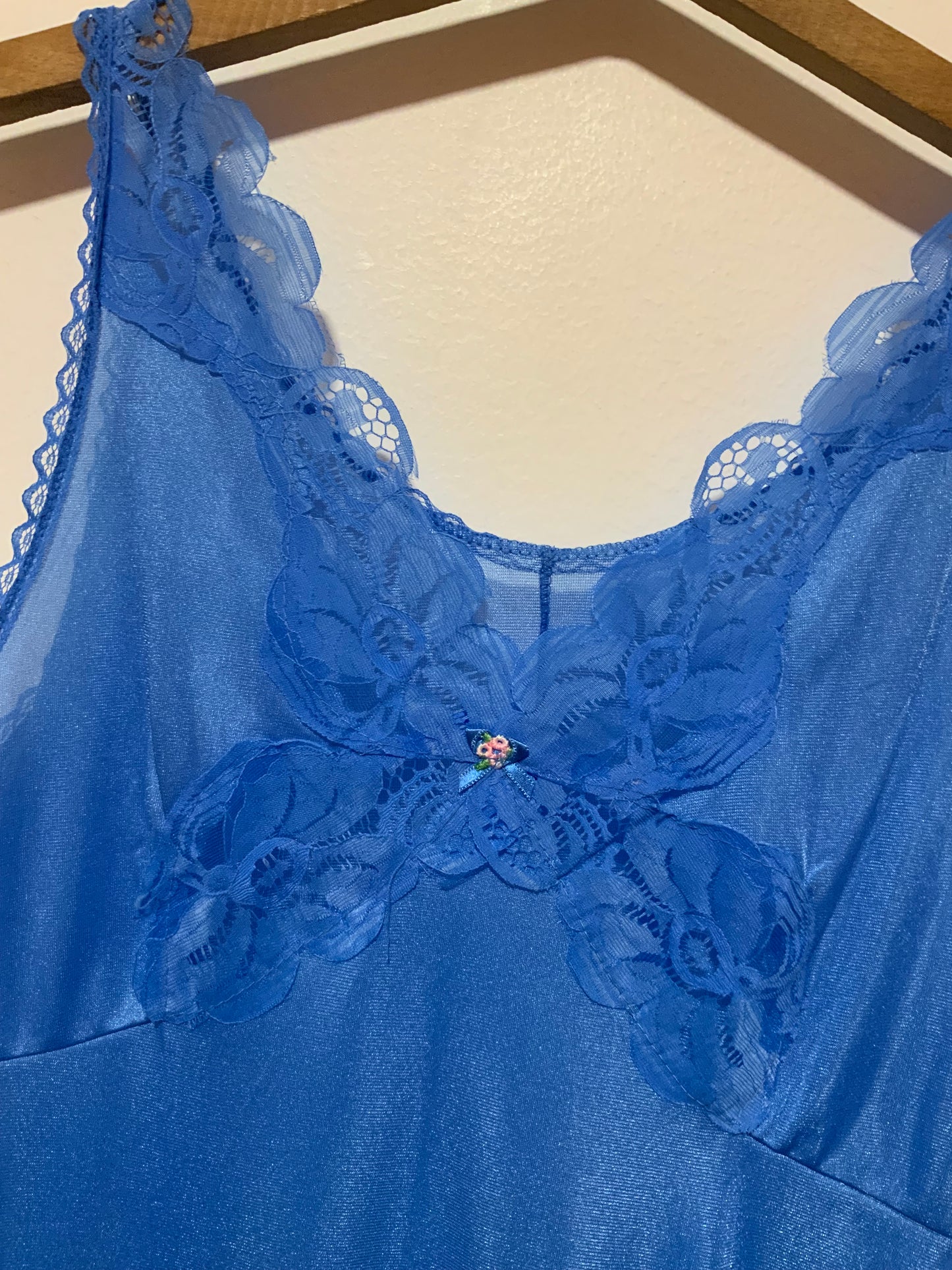 Combinaison Robe bleue Dentelle et petite fleur - Vintage 1980 Dentelle