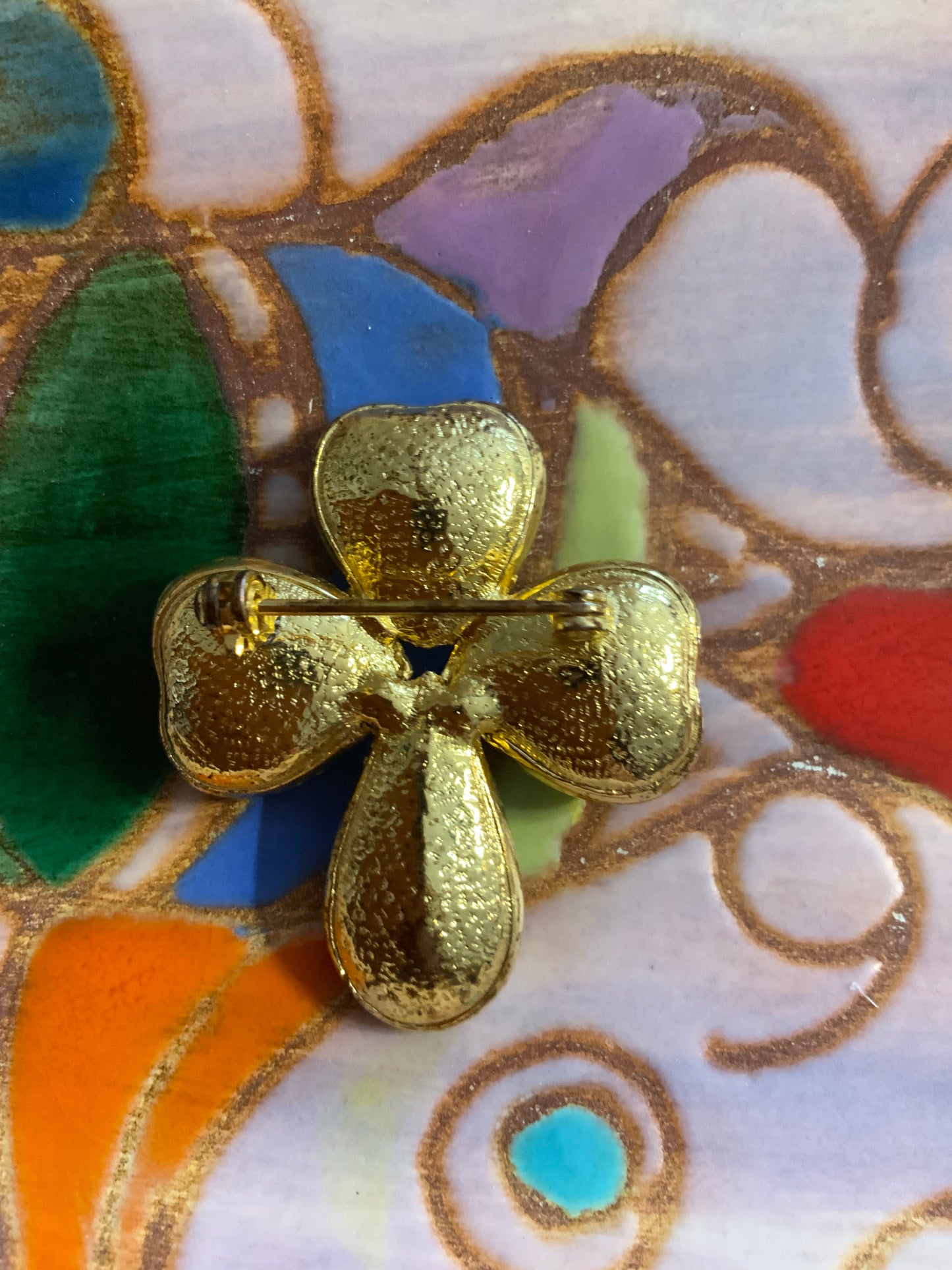 Broche trèfle à 4 feuilles coeurs Vintage