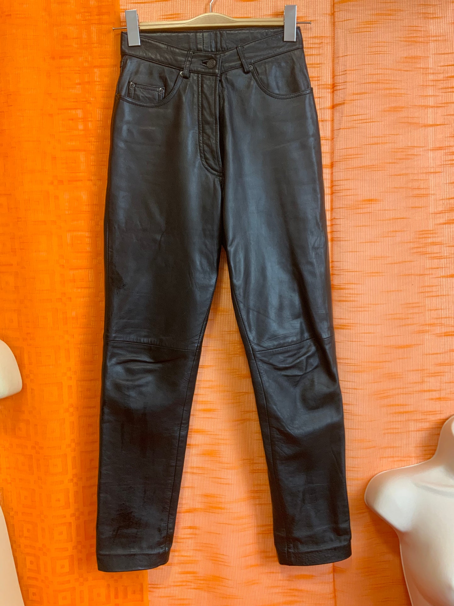 Pantalon Cuir Noir Vintage Mode 1990 - T34