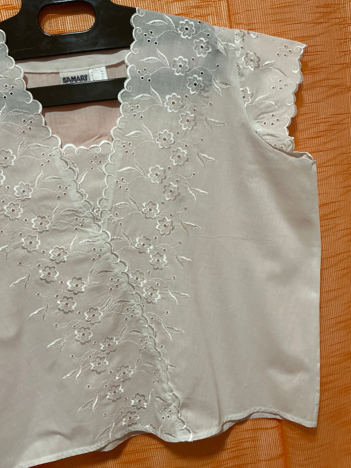 Blouse Broderies anglaises Fleurs Vintage France 1980- T54
