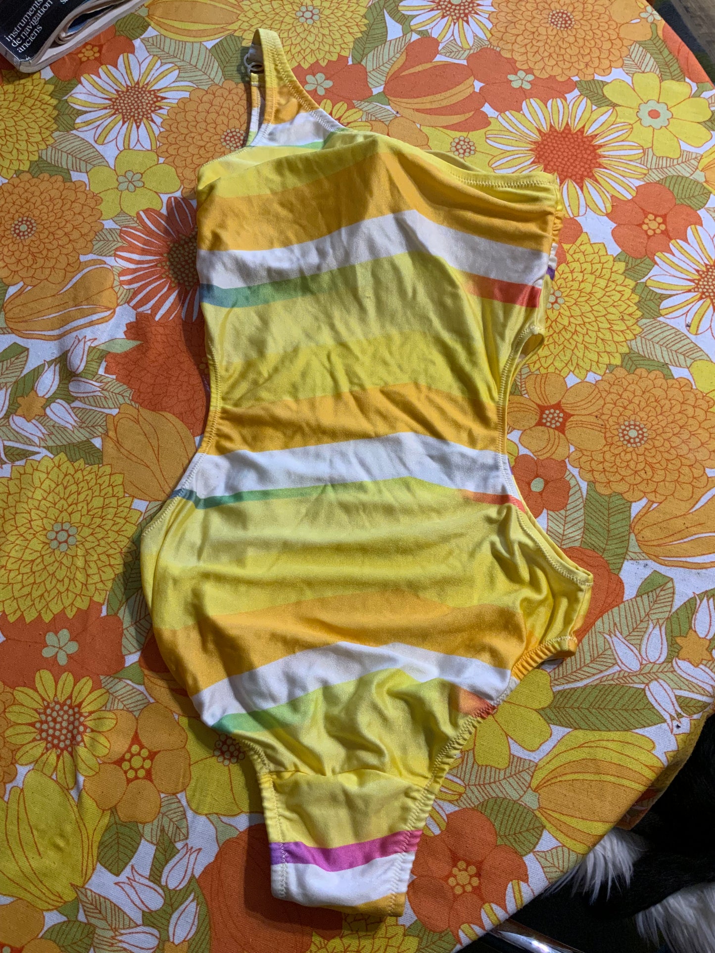 Maillot de Bain rayures 1 pièce Ouvert Côtés Vintage 1980 France- T38.