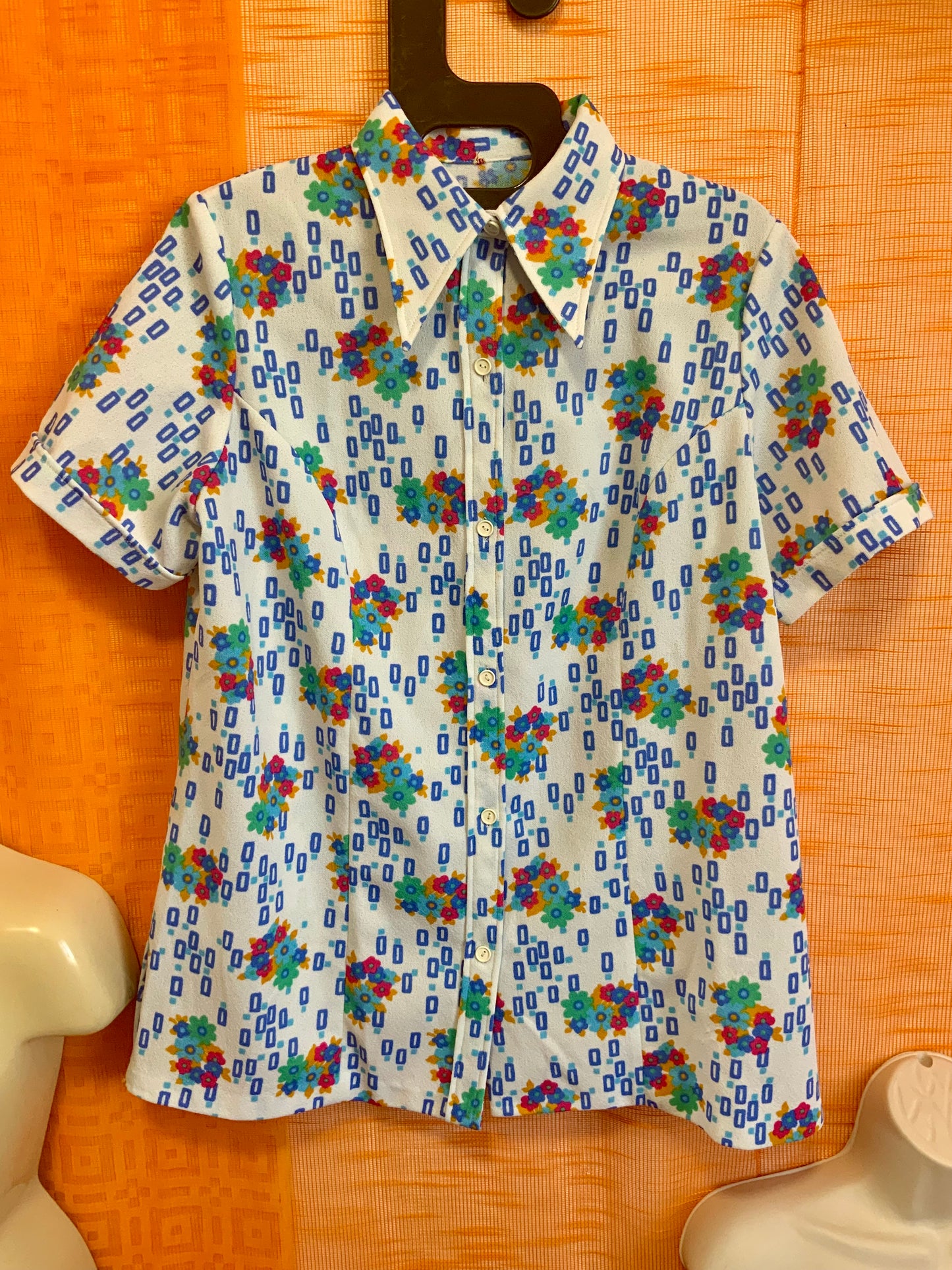Chemise a fleurs col pelle à tartes Vintage 1970 - T42