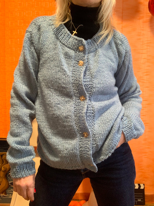 Gilet tricoté en laine Bleu Vintage
