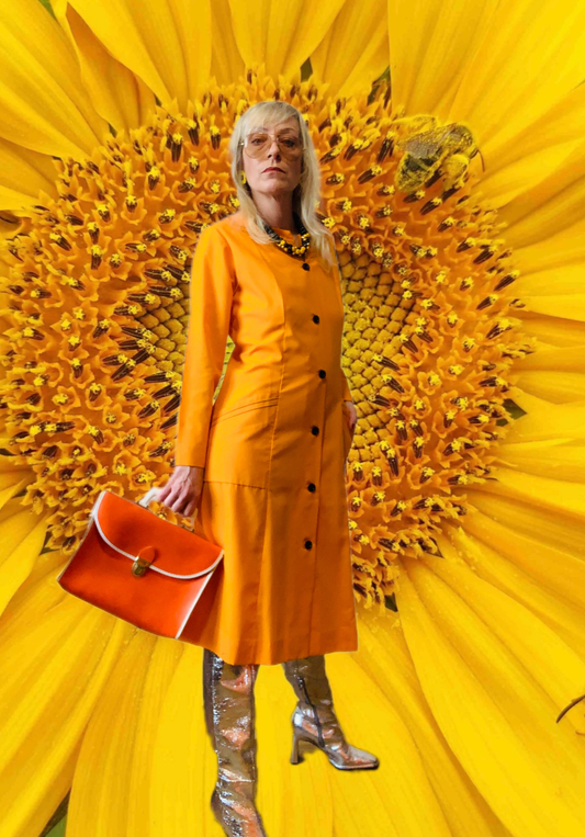 Grande blouse robe boutonnée Orange Vintage Original 1970 France Deadstock- T38