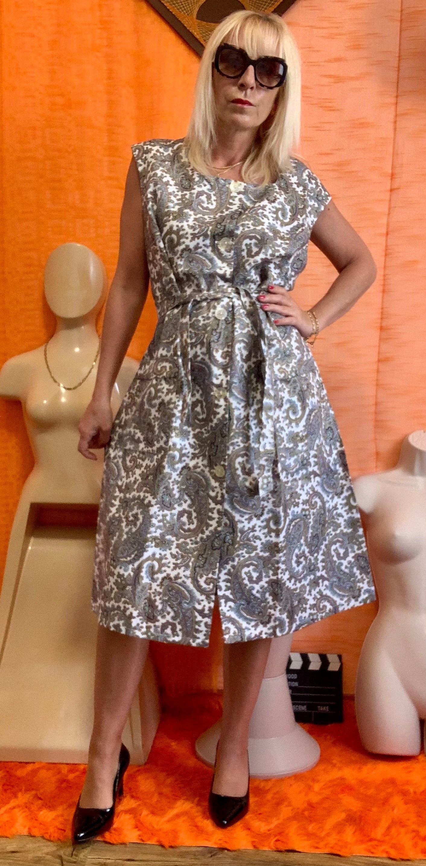 Robe blouse aux motifs cachemire Vintage neuf 1970 - T48