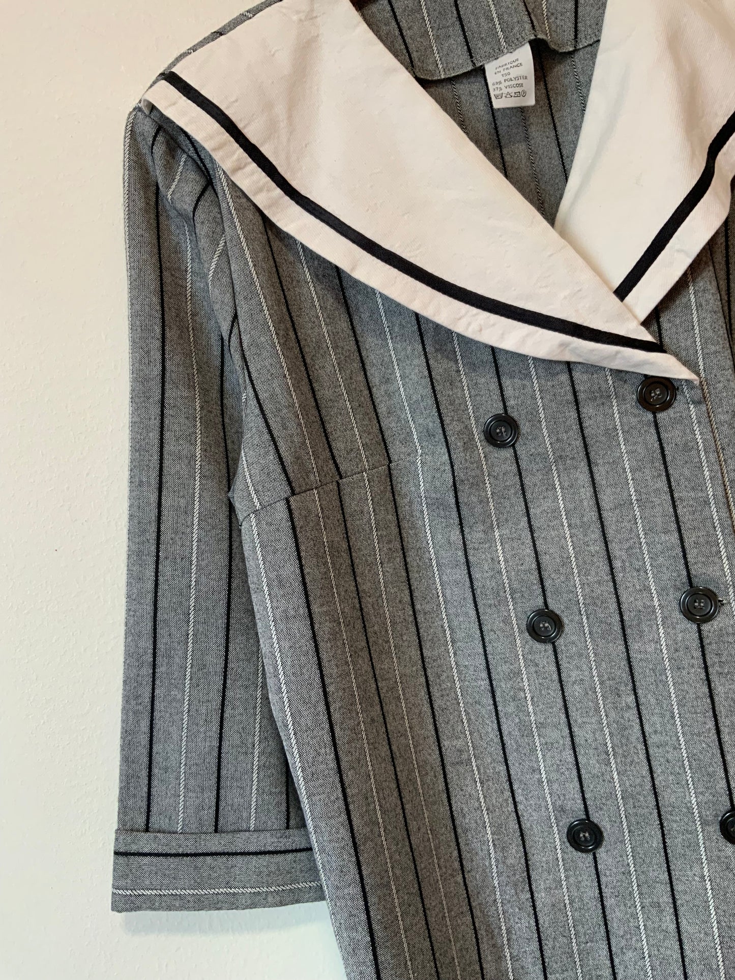 Robe Boutonnée Rayures Grand Col Marin France 1980