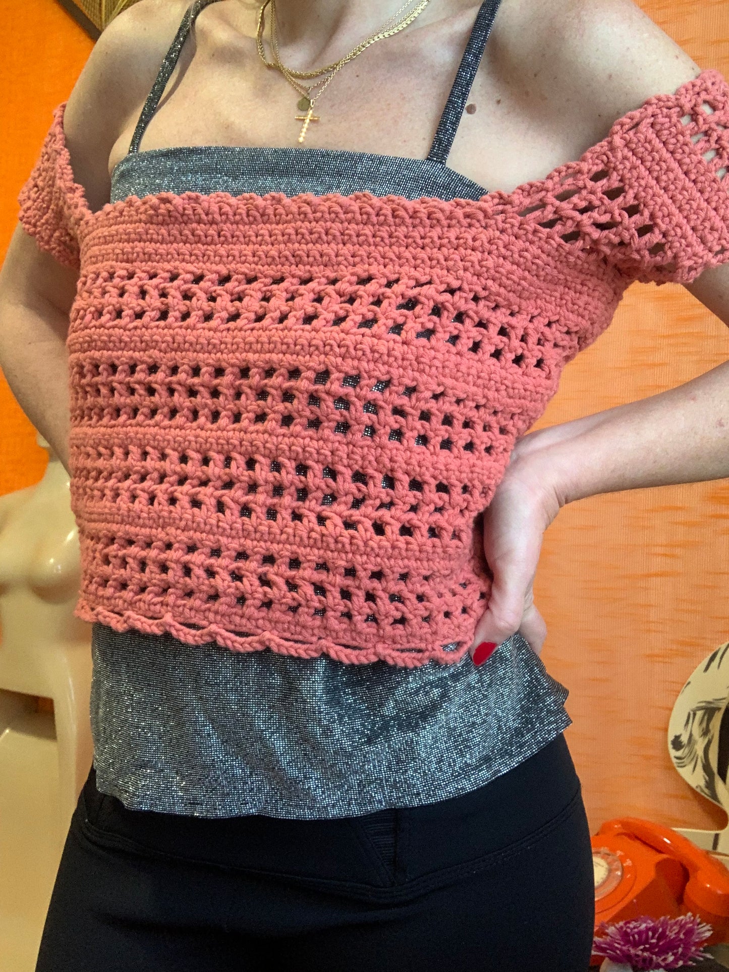 Top Coton mailles crochets Vintage Fait main