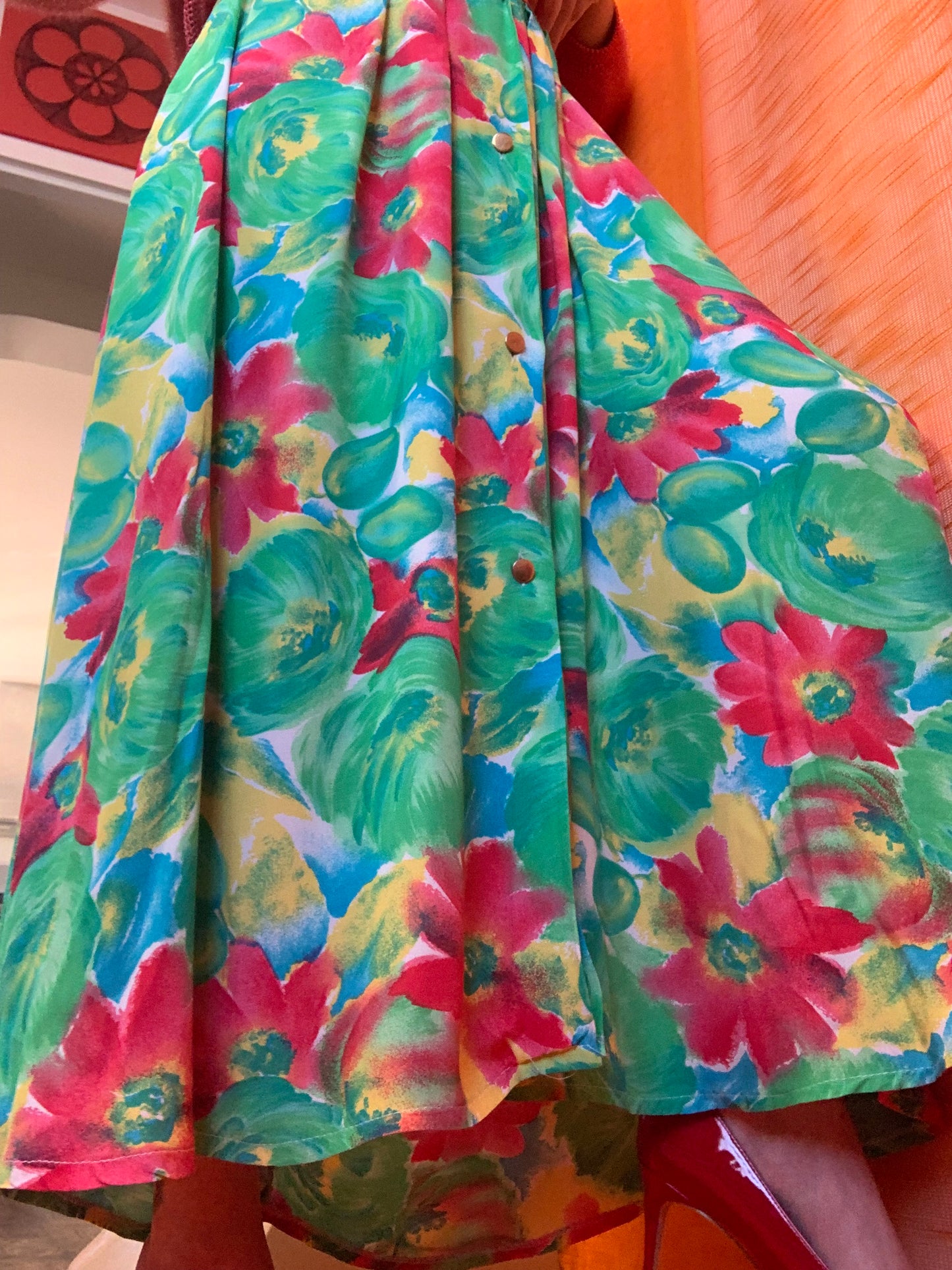 Jupe boutonnée à fleurs Vintage 1980 France -T46
