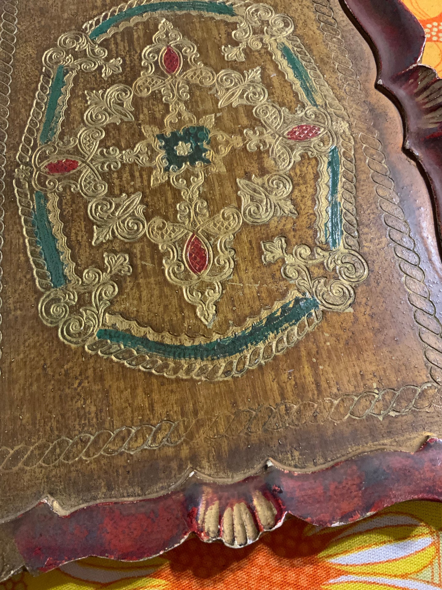 Plateau bois peint Florentin Vintage 1960