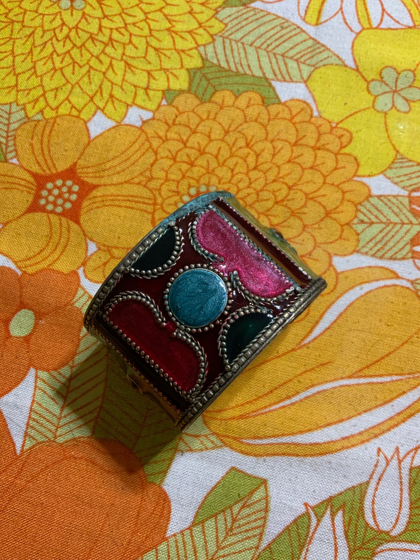 Gros bracelet rigide métal pierres Vintage 1990-