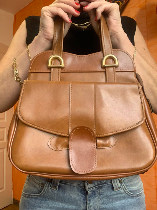 Très beau Sac à main Vintage 1970 Cuir Marron