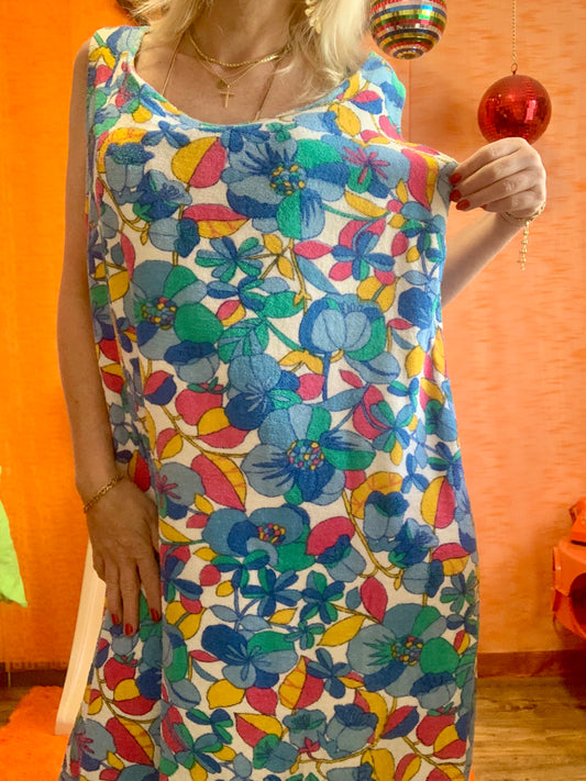 Robe a fleurs en matiere Eponge Vintage Belgium 1960/70- T52