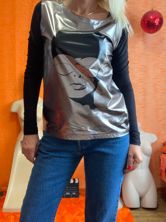 Top Courrèges Visage argenté Vintage- Original Rare- T40 maxi.