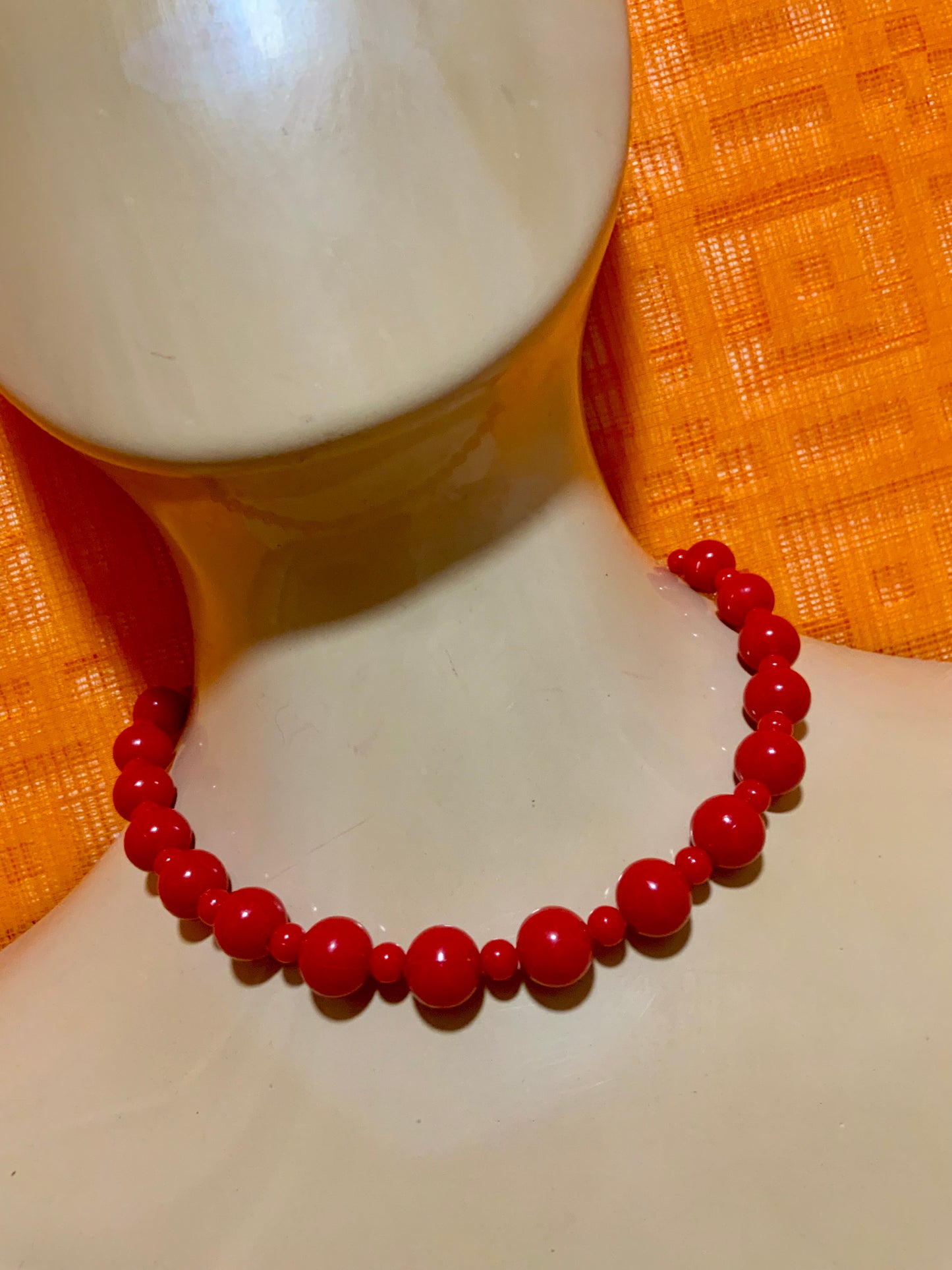 Collier perles rouges Vintage 1980-