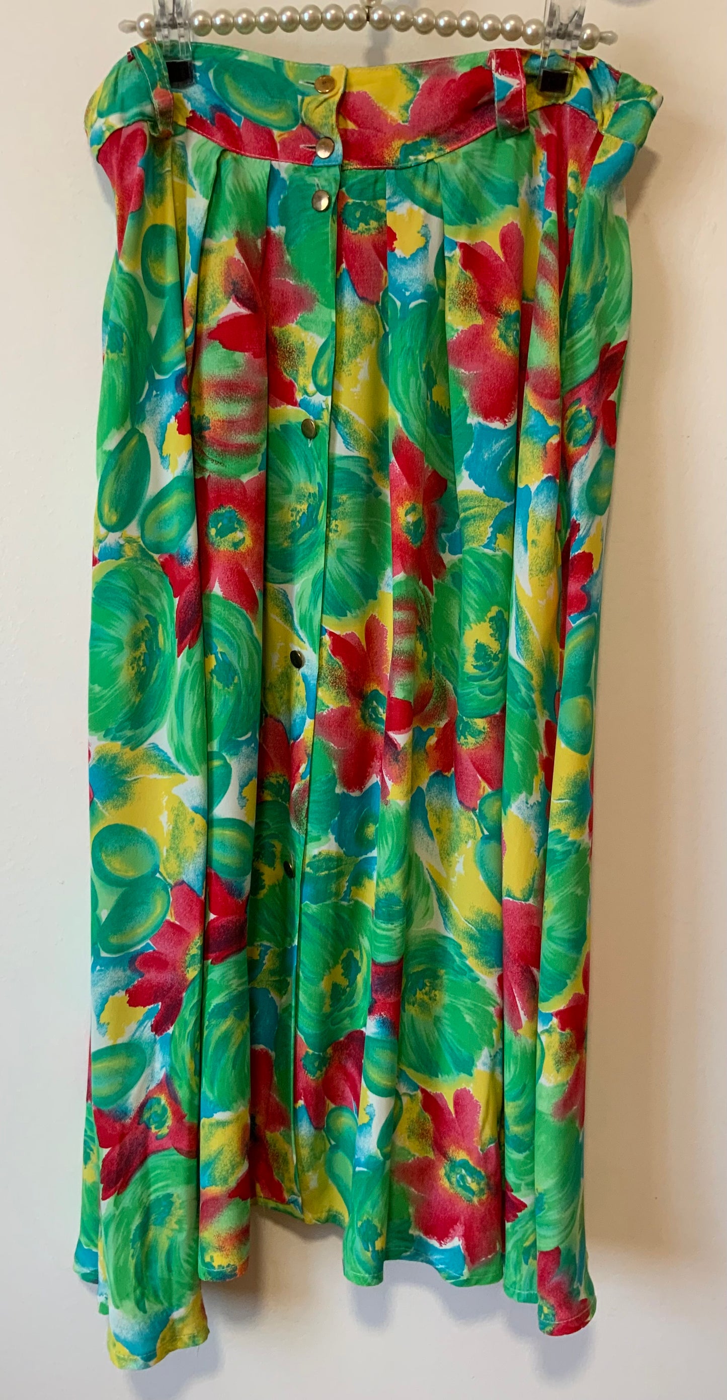 Jupe boutonnée à fleurs Vintage 1980 France -T46