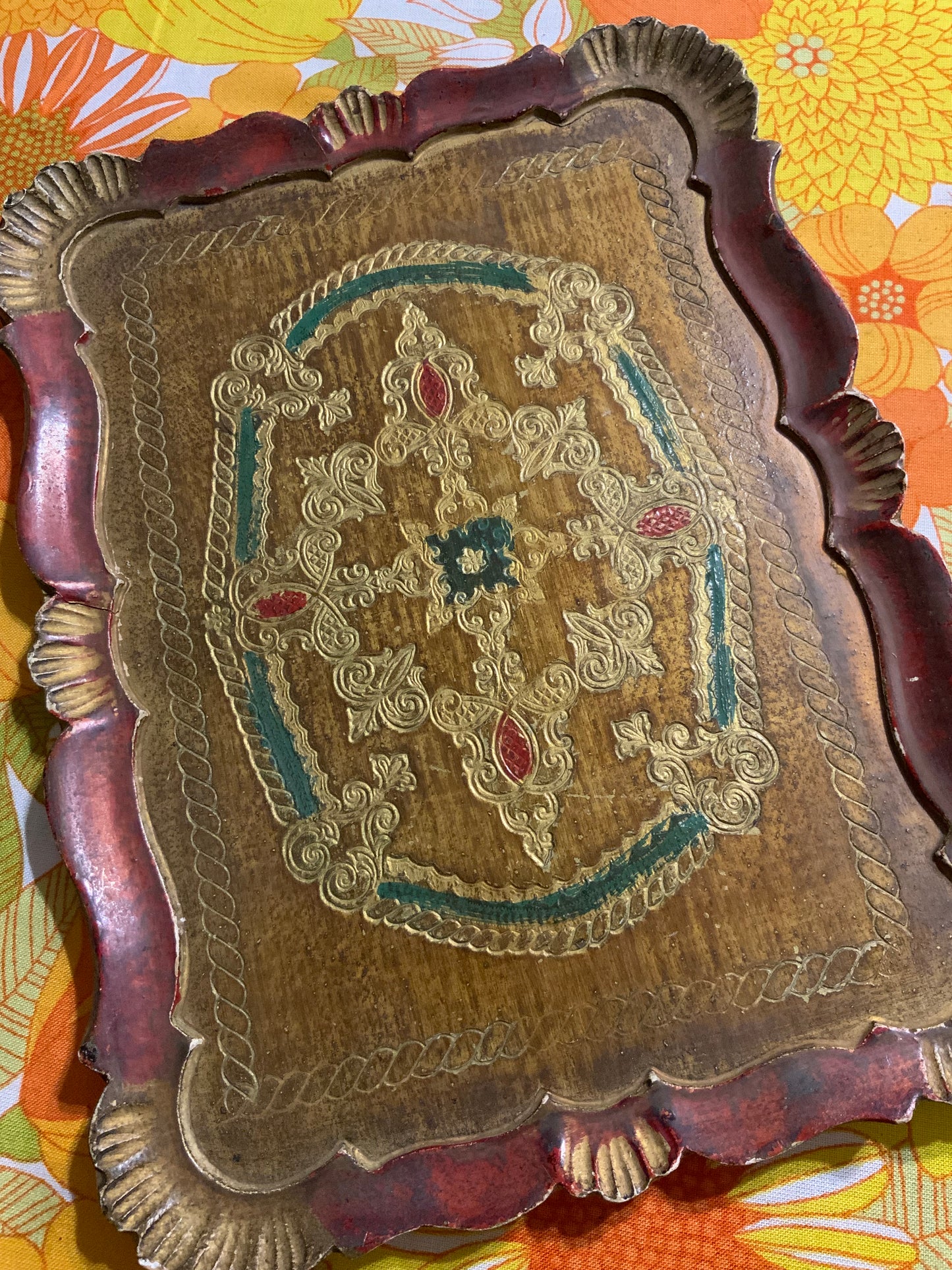 Plateau bois peint Florentin Vintage 1960