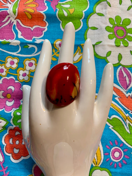 Bague Vintage en verre rouge -T46