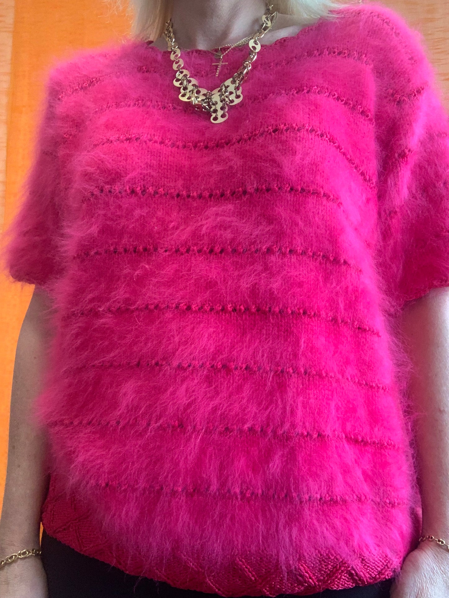 Anny Blatt Merveilleux Pull Laine Angora tricote main - Vintage 1990 Luxe