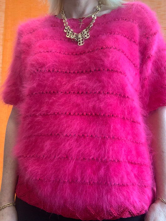 Anny Blatt Merveilleux Pull Laine Angora tricote main - Vintage 1990 Luxe