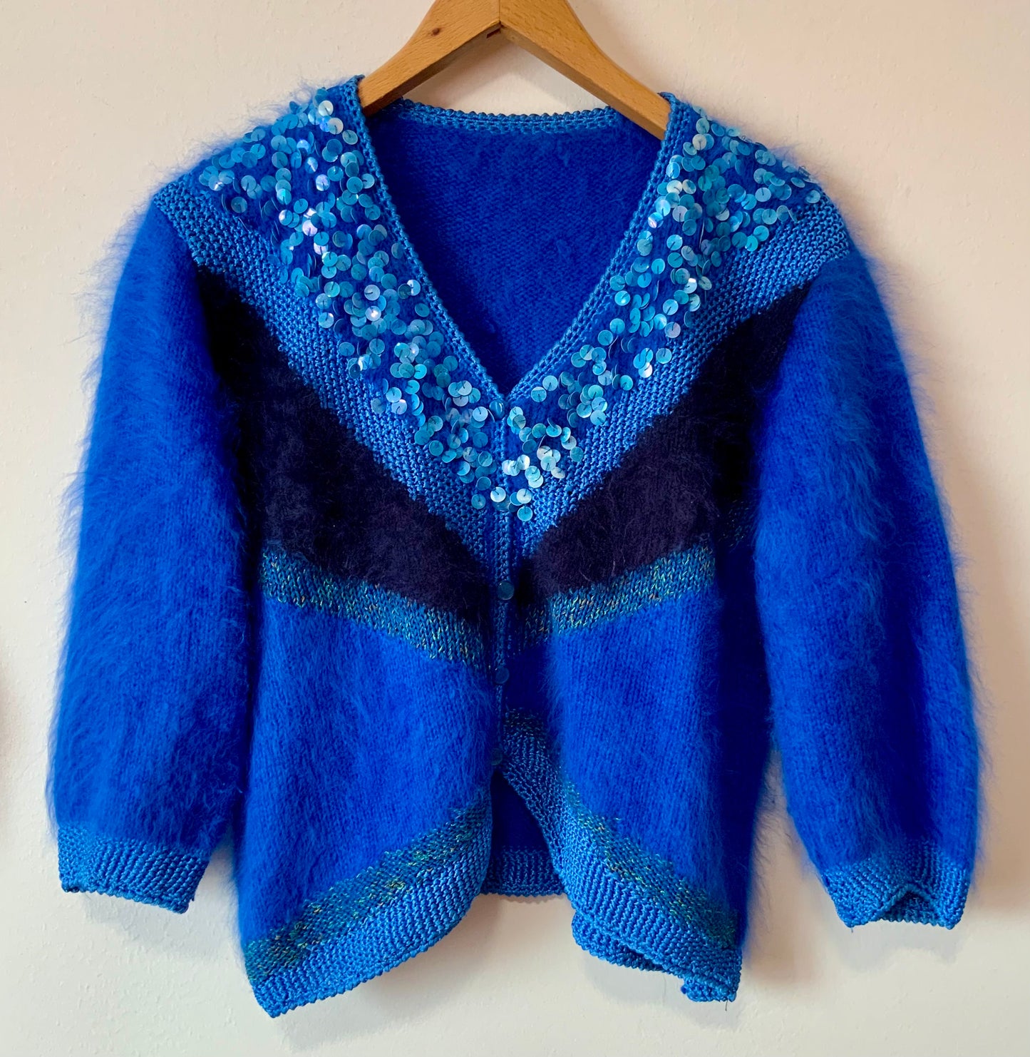 Anny Blatt Gilet Pull Bleu electrique Vintage 1990 - T42/44