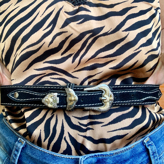 Ceinture Western Daim Noir Vintage 1990- T38 maxi.